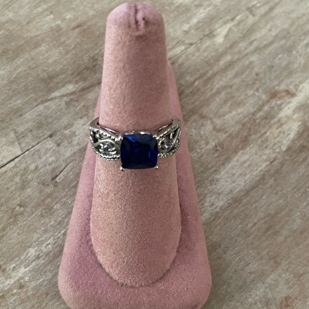 Elegant Sterling Silver Ring with Manmade Blue Sapphire